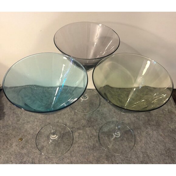 Set of 3 Assorted Colors Martini glasses, Jewel Tone 7.25"  #3051 - Picture 2 of 5